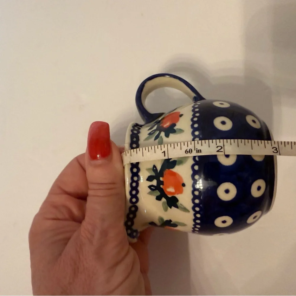 POLISH POTTERY CREAMER MINI PITCHER BLUE WHITE GREEN HANDMADE HOME BOLESLAWIEC